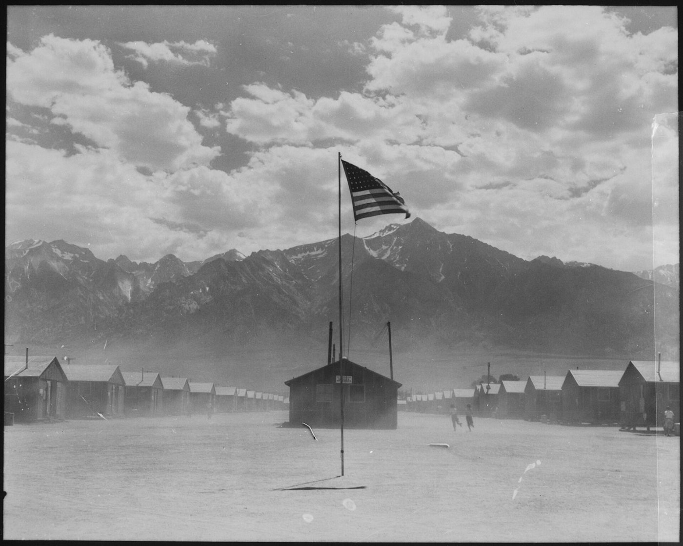 A dust storm at the Manzanar camp, California, 3 July 1942.