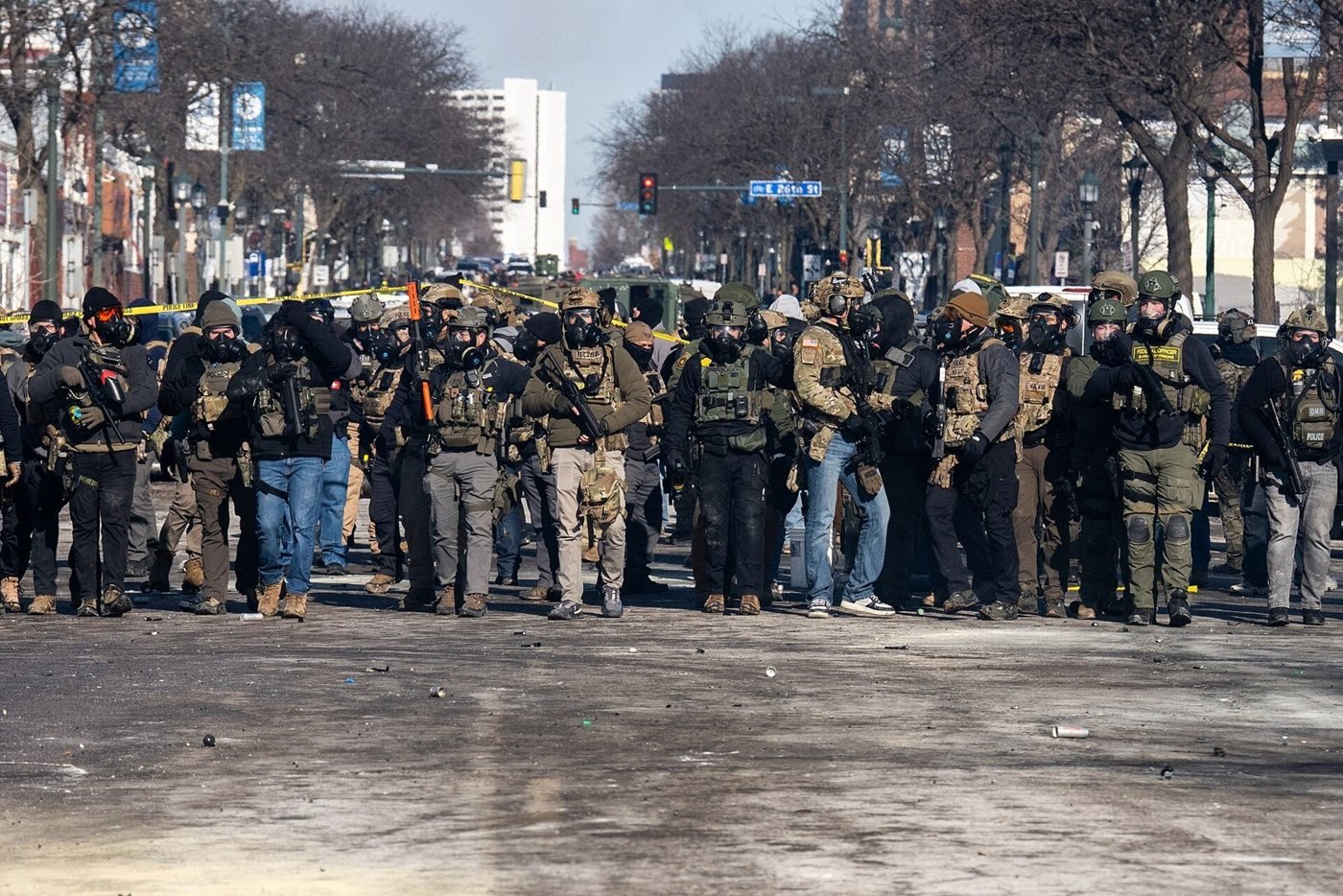 ICE and Border Patrol agents on Nicollet Avenue, Minneapolis, after the killing of Alex Pretti, 24 January 2026.