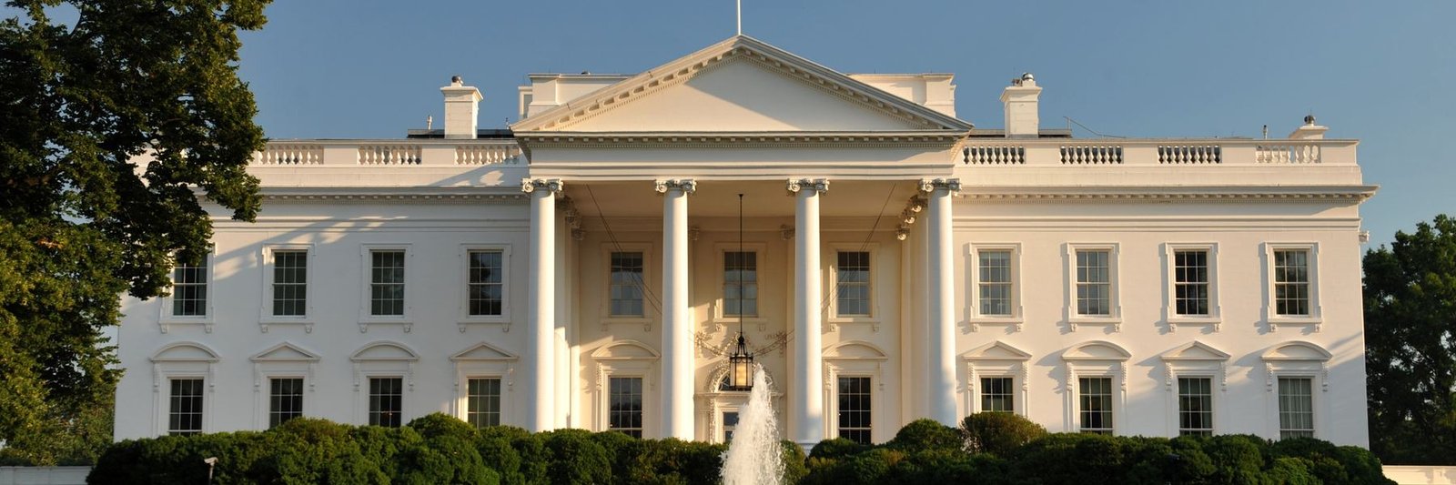 The north front of the White House, Washington, with its columned portico and fountain
