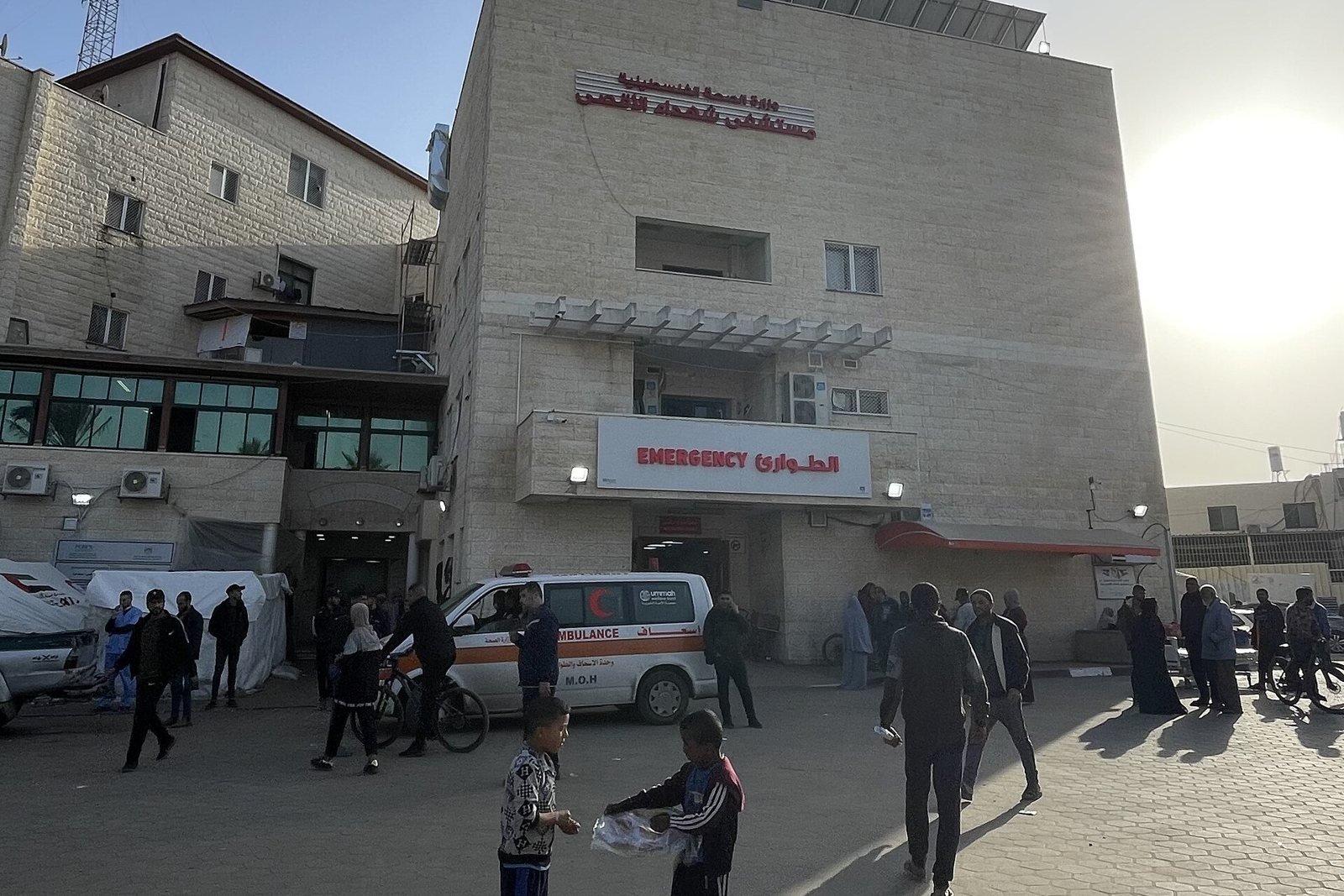 Al-Aqsa Martyrs Hospital’s emergency department entrance, working, 9 January 2024.