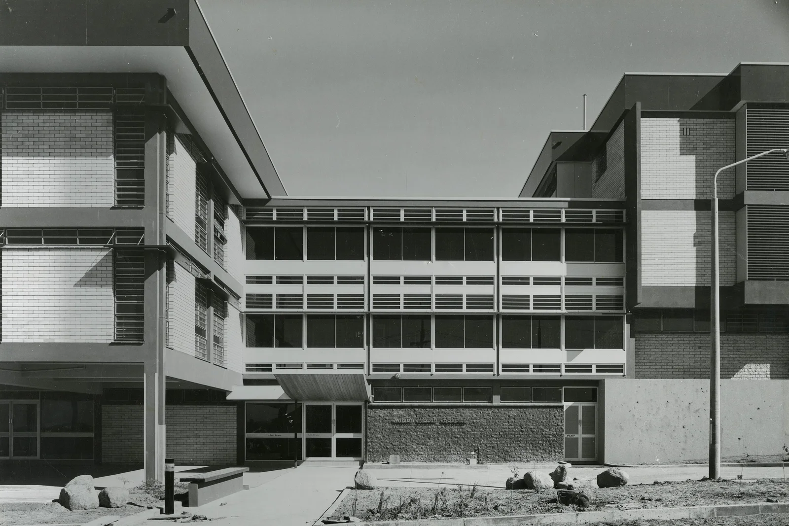 Wilson Youth Hospital, a three-storey brick and concrete institution on Tenth Avenue, Windsor, Brisbane, photographed in 1971